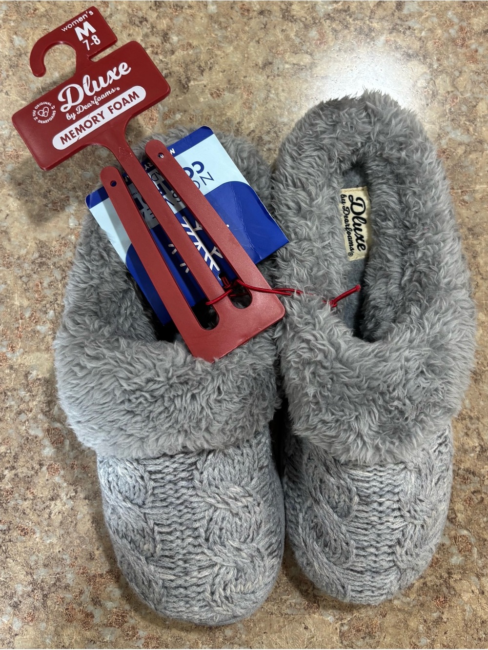 Luxe Woman’s Plush Grey Cable-Knit Slip-On Slippers
